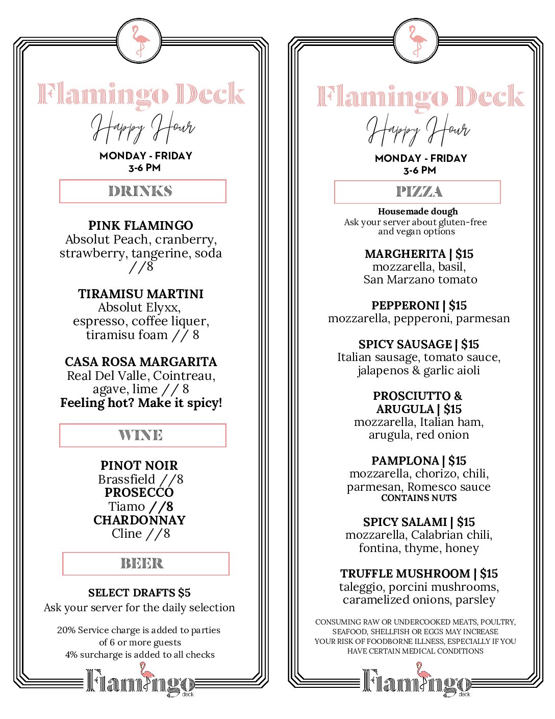 Flamingo Happy Hour Menu
